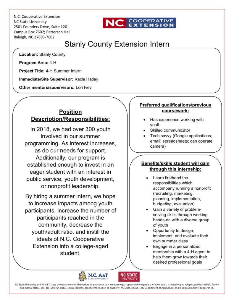 Extension intern job description