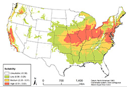 Areas in the United States that have been identified as possible spotted lanternfly habitat.