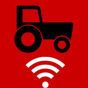 Icon showing tractor above wifi signal logo- Broadband in Agriculture