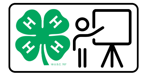 4-H logo with an image of a stick figure person giving a presentation