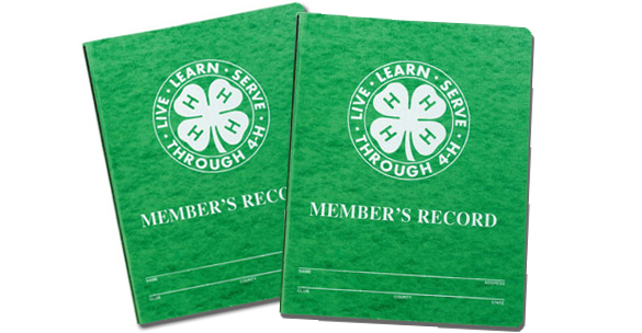 Image of a green folder labeled "member's record" with a 4-H logo on it