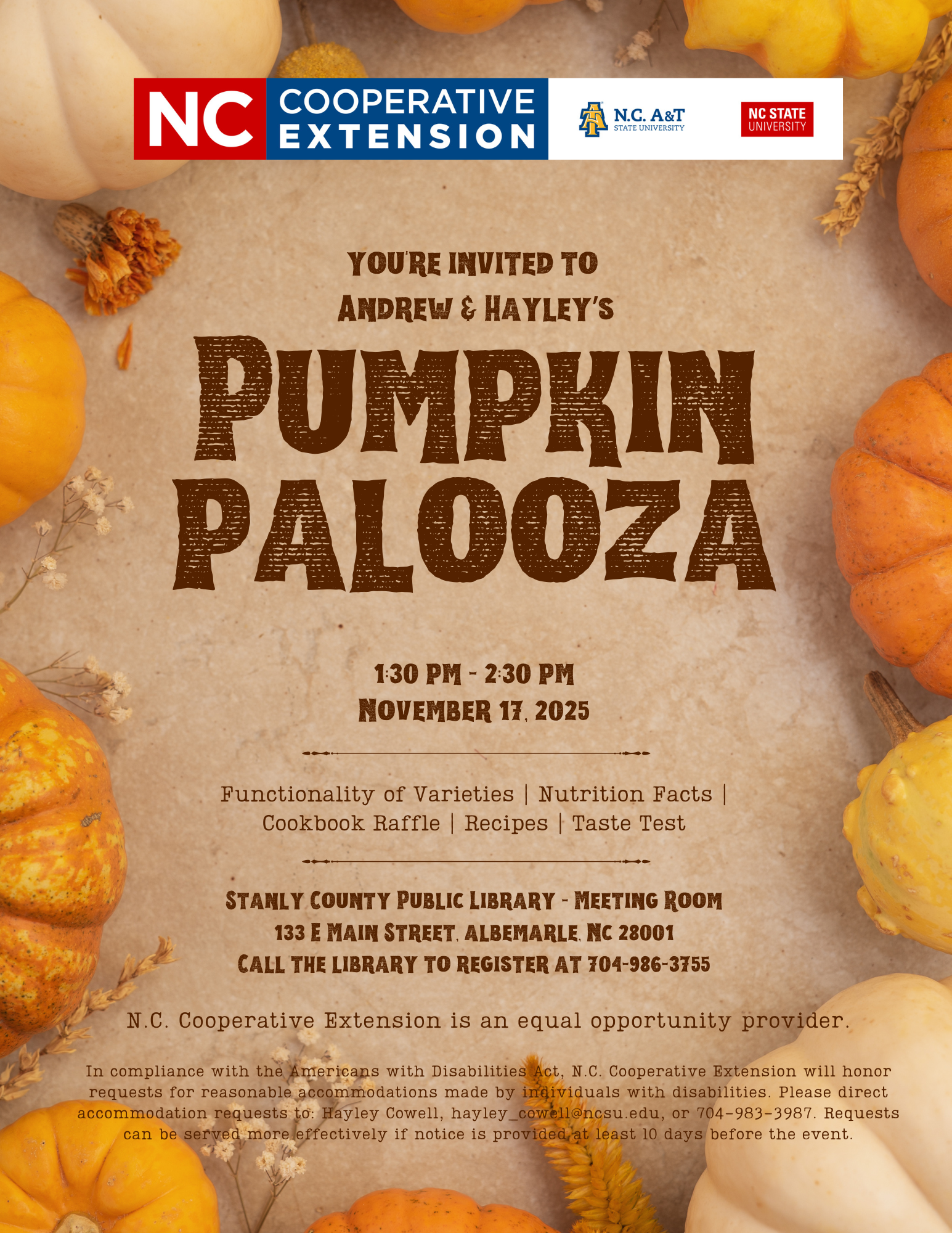 flyer for pumpkin palooza class